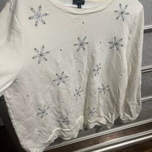 Talbots Cream Snowflake Embellished Sweatshirt
